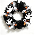 Halloween Ghost Front Door Wreath with Black Mesh Ribbon, Door Hanging for Festive Party Entrance Vibes artificial