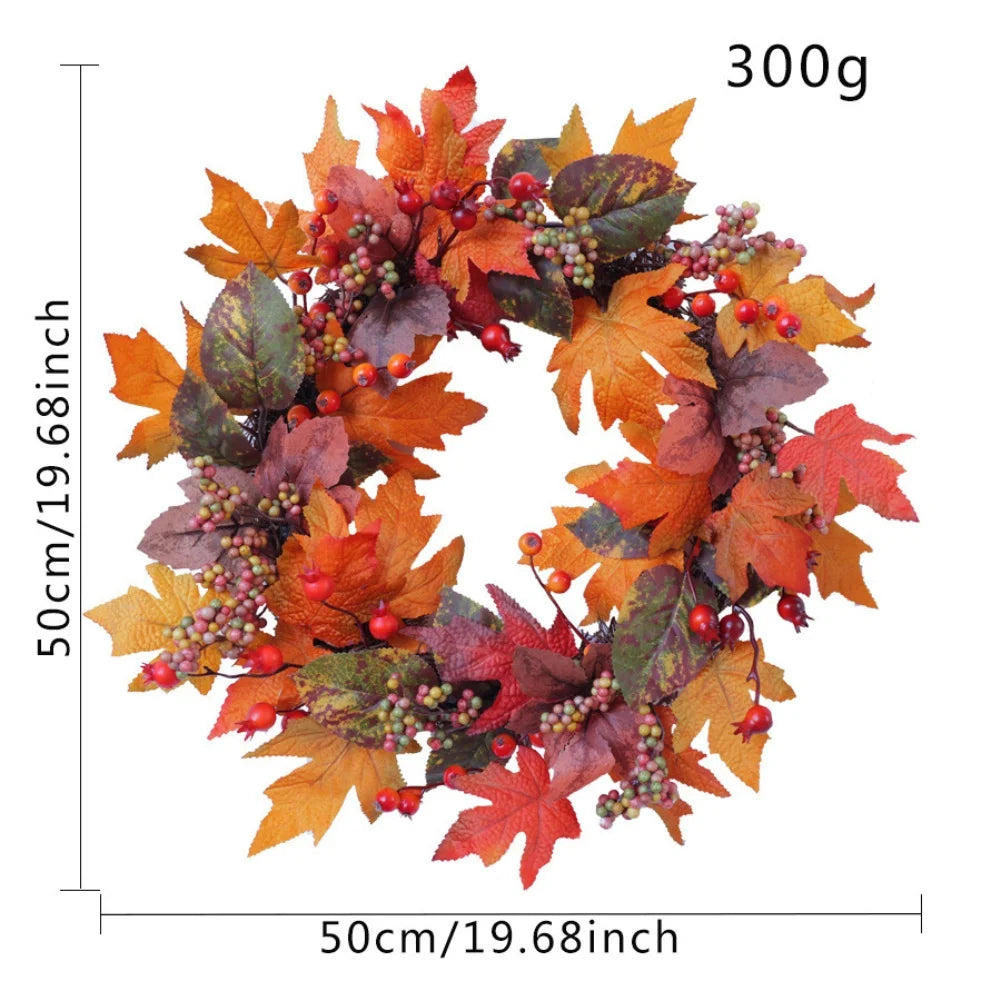 Fall Wreath with Autumn Leaves and Berries for Front Door Decoration for Thanksgiving and Seasonal Display