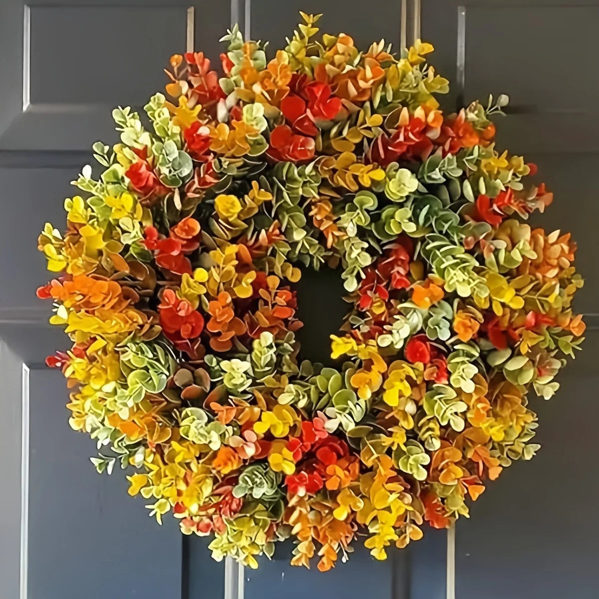 Elegant Artificial Autumn Flower Wreath - Realistic Fall Foliage