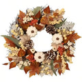 Autumn Wreath with Pumpkins, Pinecones, Maple Leaves, Berries and Flowers