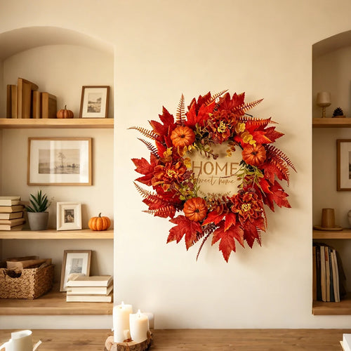 Autumn Pumpkin And Maple Leaf Wreath