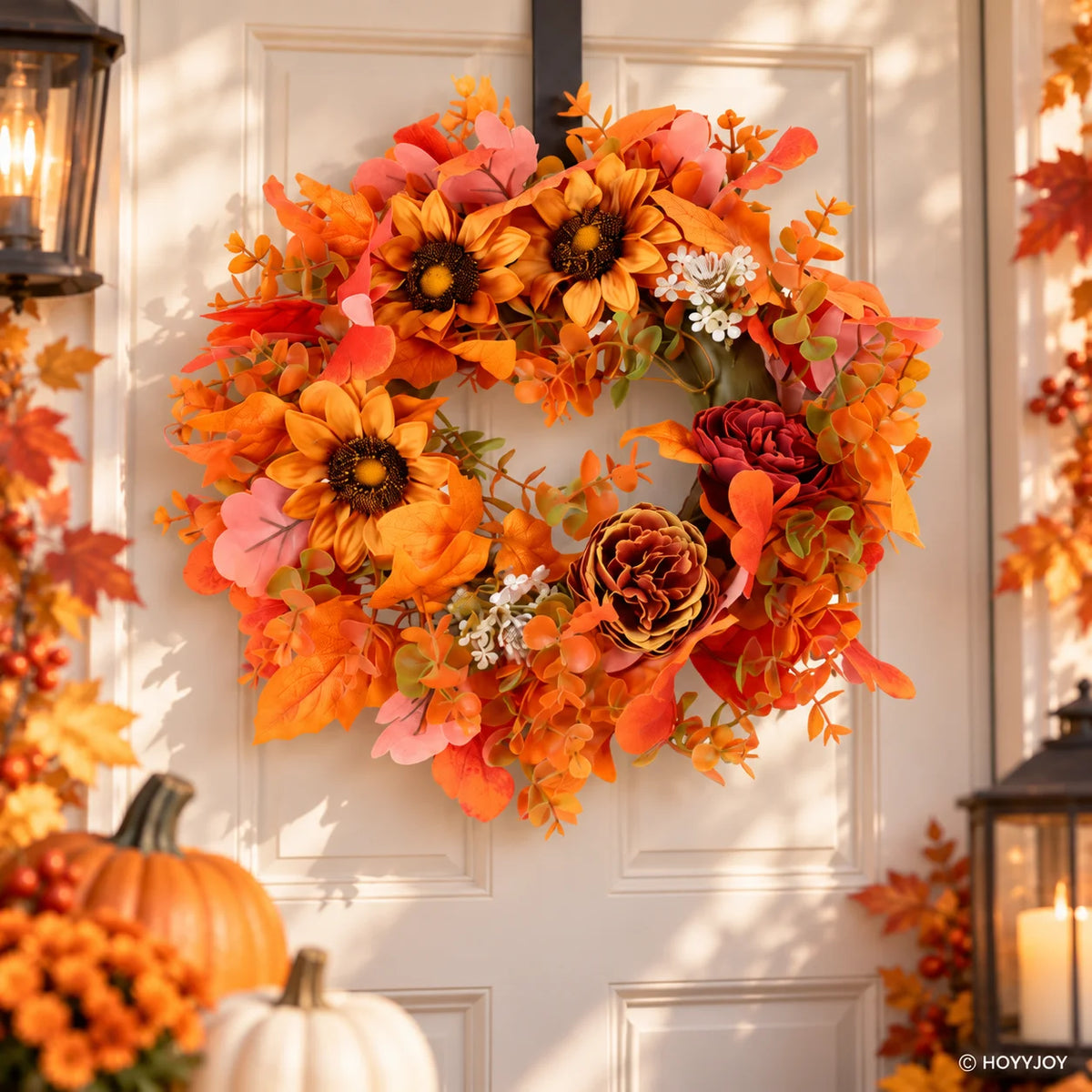 Autumn Sunflower Front Door Thanksgiving Harvest Home Decoration Wreath