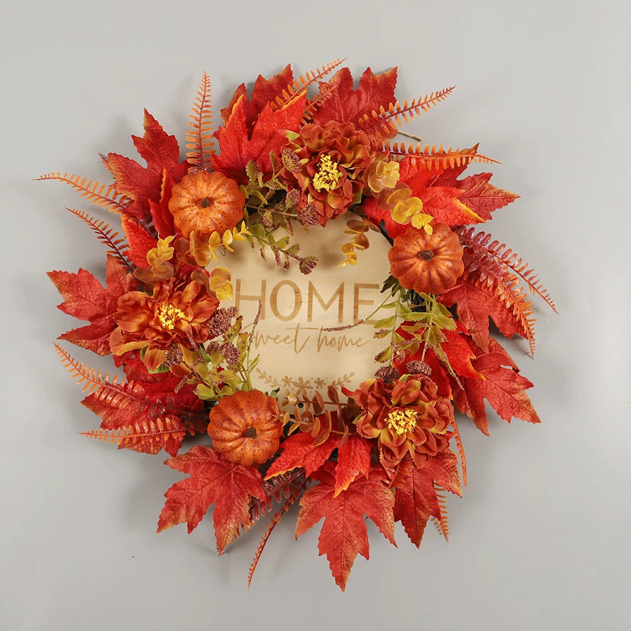 Autumn Pumpkin And Maple Leaf Wreath
