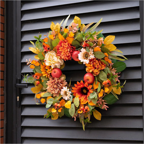 20 inch Fall Wreath With Sunflowers And Apple Berries