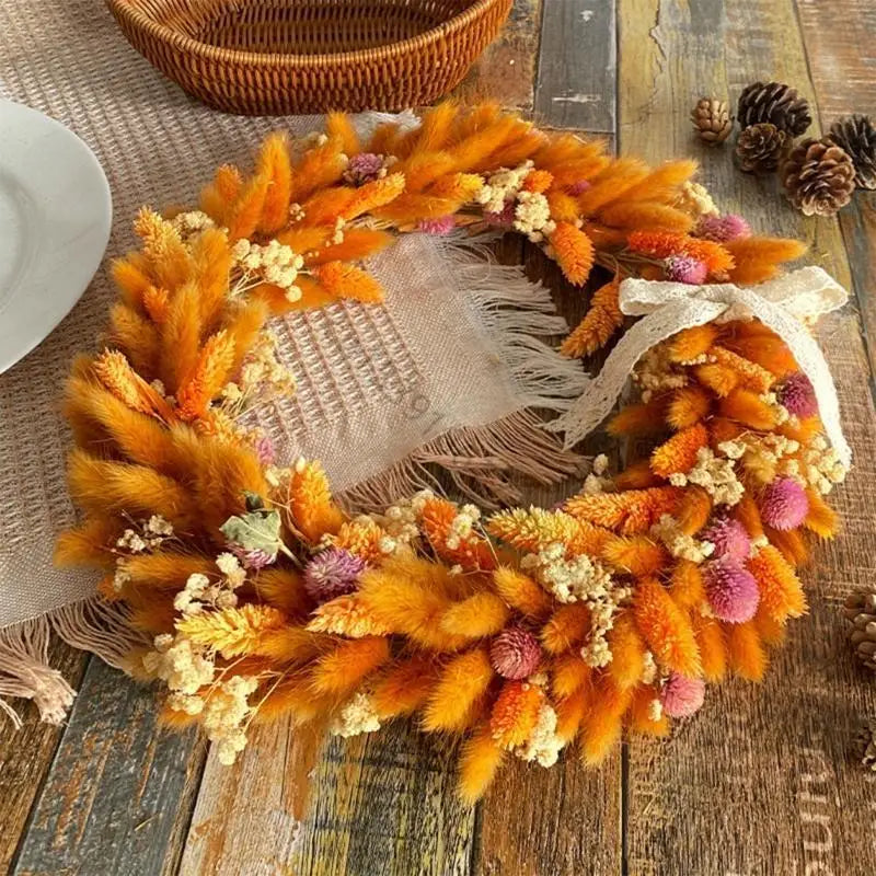 Festive Autumn Wreath with Wheat Plant