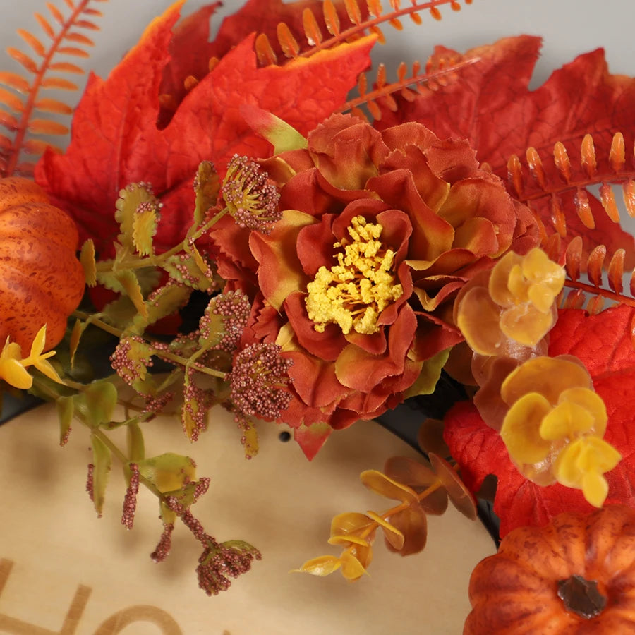 Autumn Pumpkin And Maple Leaf Wreath