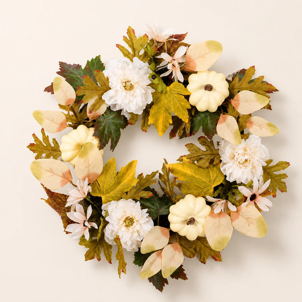 Artificial Fall Wreath with Pumpkins Maple Leaves Flowers