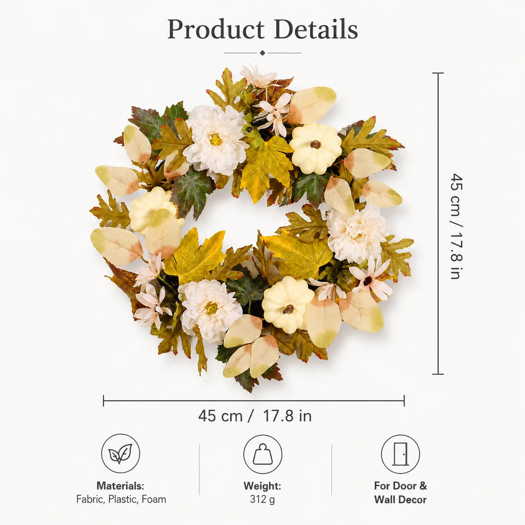 Artificial Fall Wreath with Pumpkins Maple Leaves Flowers