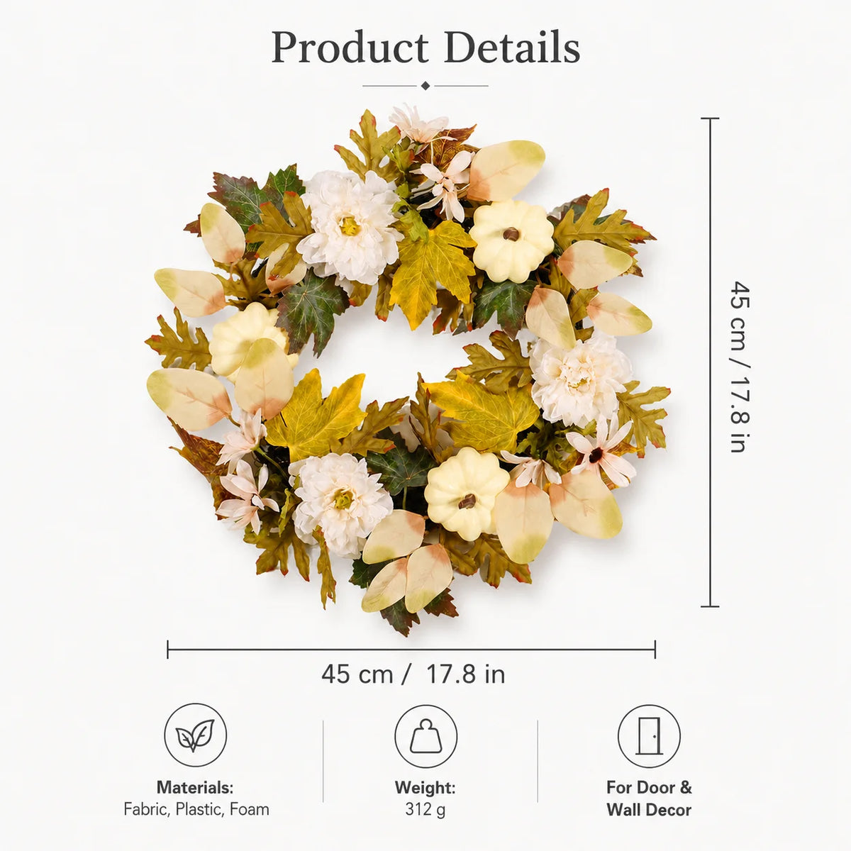 Artificial Fall Wreath with Pumpkins Maple Leaves Flowers