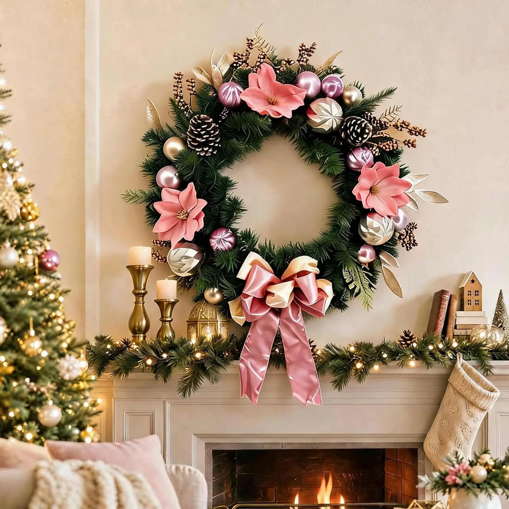 Pre-Lit Christmas Magnolia Wreath with 20 LED Lights
