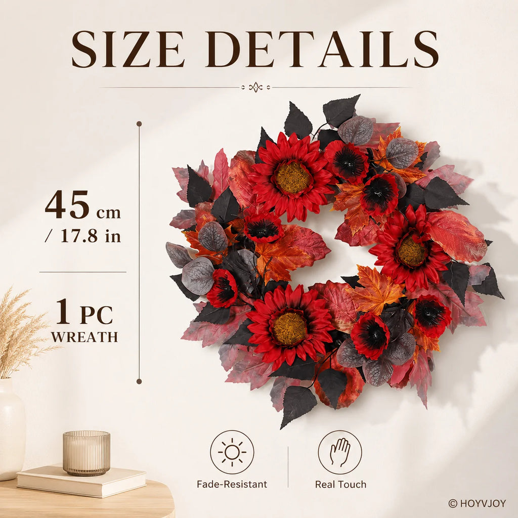 Red Autumn Sunflower Artificial Wreath
