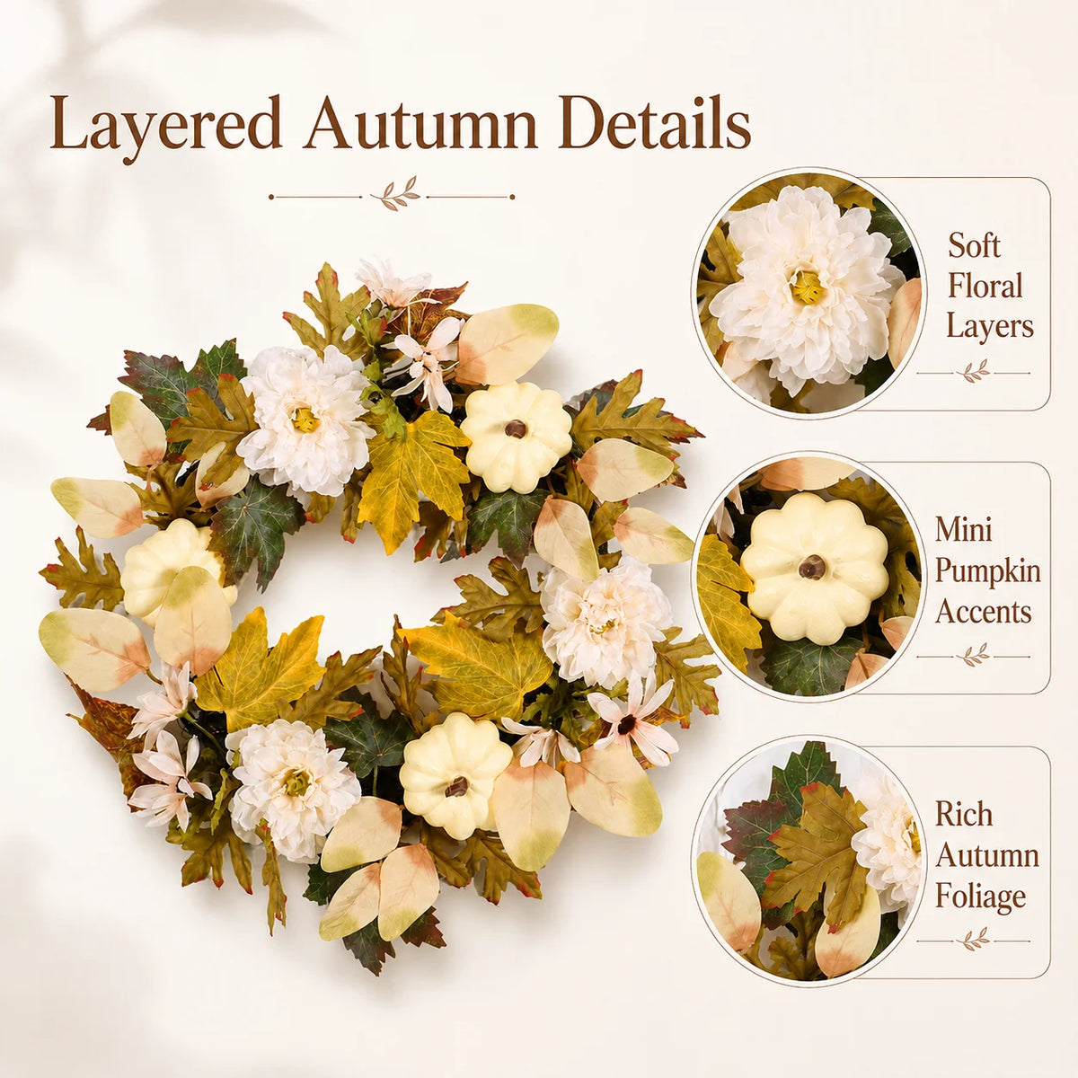 Artificial Fall Wreath with Pumpkins Maple Leaves Flowers
