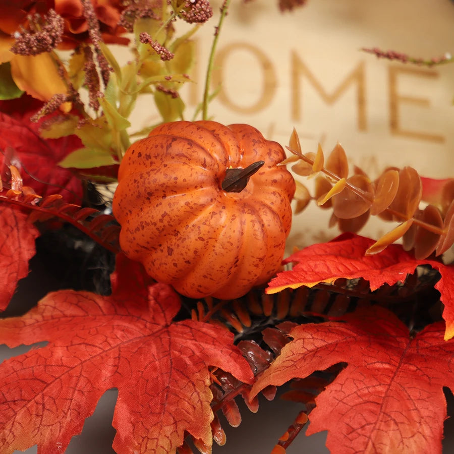 Autumn Pumpkin And Maple Leaf Wreath