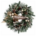 Artificial Christmas Pine Needle Wreath With Wooden Sign Bow - Winter Holiday Decor