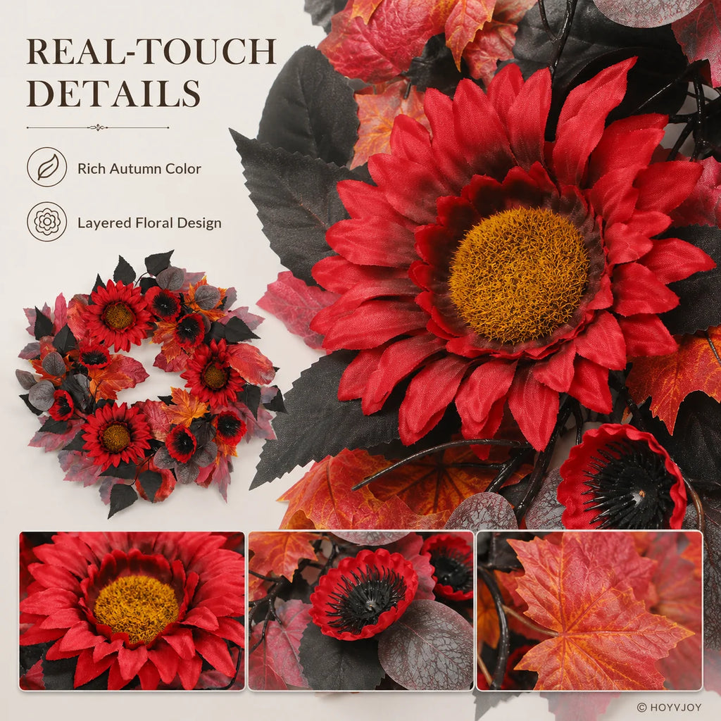 Red Autumn Sunflower Artificial Wreath