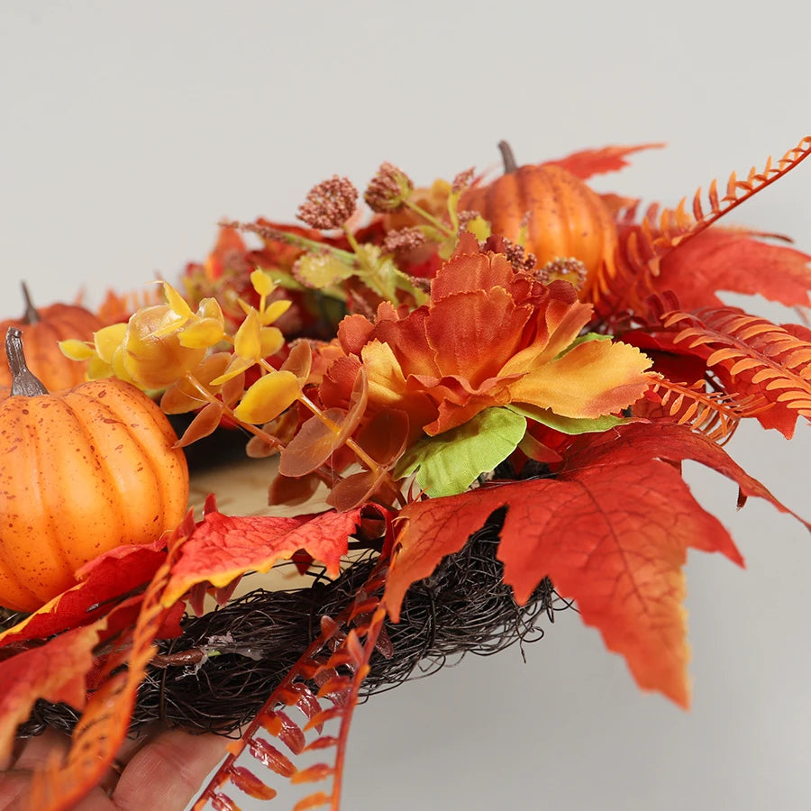 Autumn Pumpkin And Maple Leaf Wreath