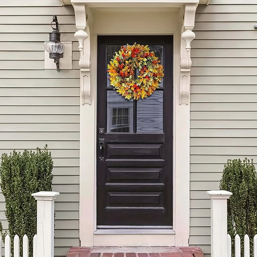 Elegant Artificial Autumn Flower Wreath - Realistic Fall Foliage