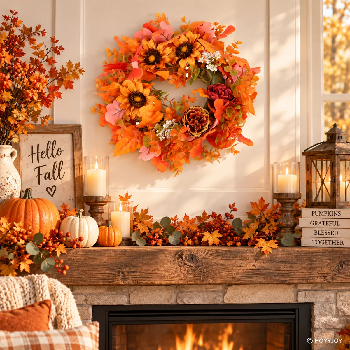 Autumn Sunflower Front Door Thanksgiving Harvest Home Decoration Wreath