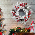 Winter Christmas Wreath - Snow Flocked Artificial Pine Garland, Red Berries, Pinecones And Wreath