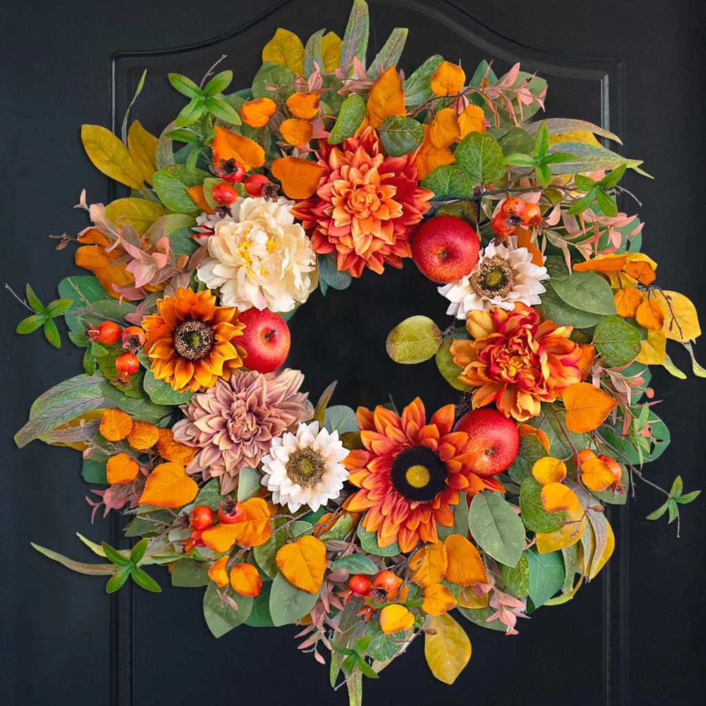 20 inch Fall Wreath With Sunflowers And Apple Berries