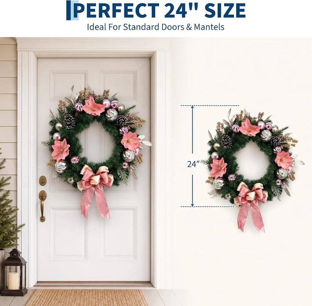 Pre-Lit Christmas Magnolia Wreath with 20 LED Lights