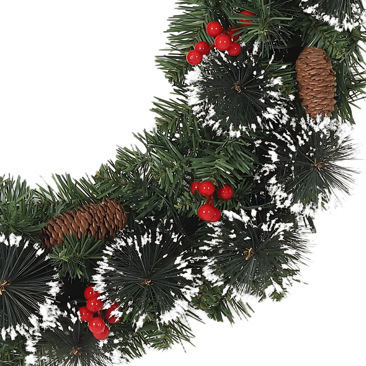 Pre Lit Artificial Pine Christmas Wreath with Red Berries Warm White Glow Layered PVC Greenery for Doors Walls Windows and Mantels