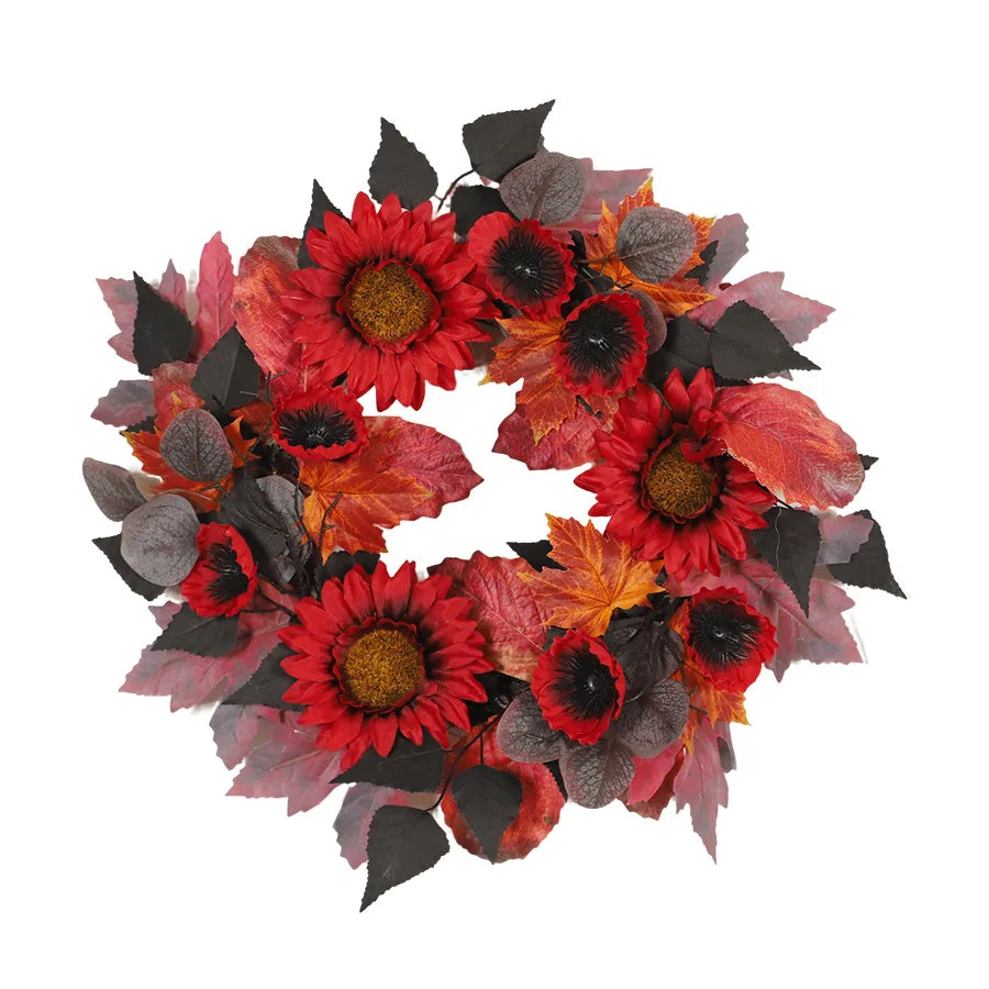 Red Autumn Sunflower Artificial Wreath
