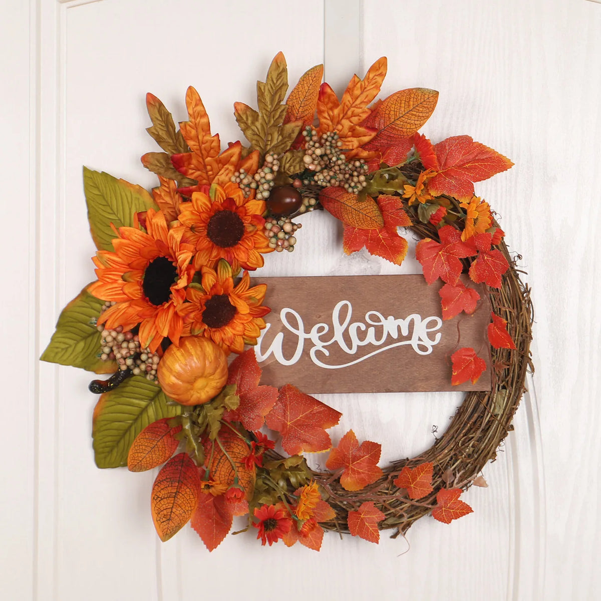 Thanksgiving Fall Welcome Maple Leaf Berry Wreath