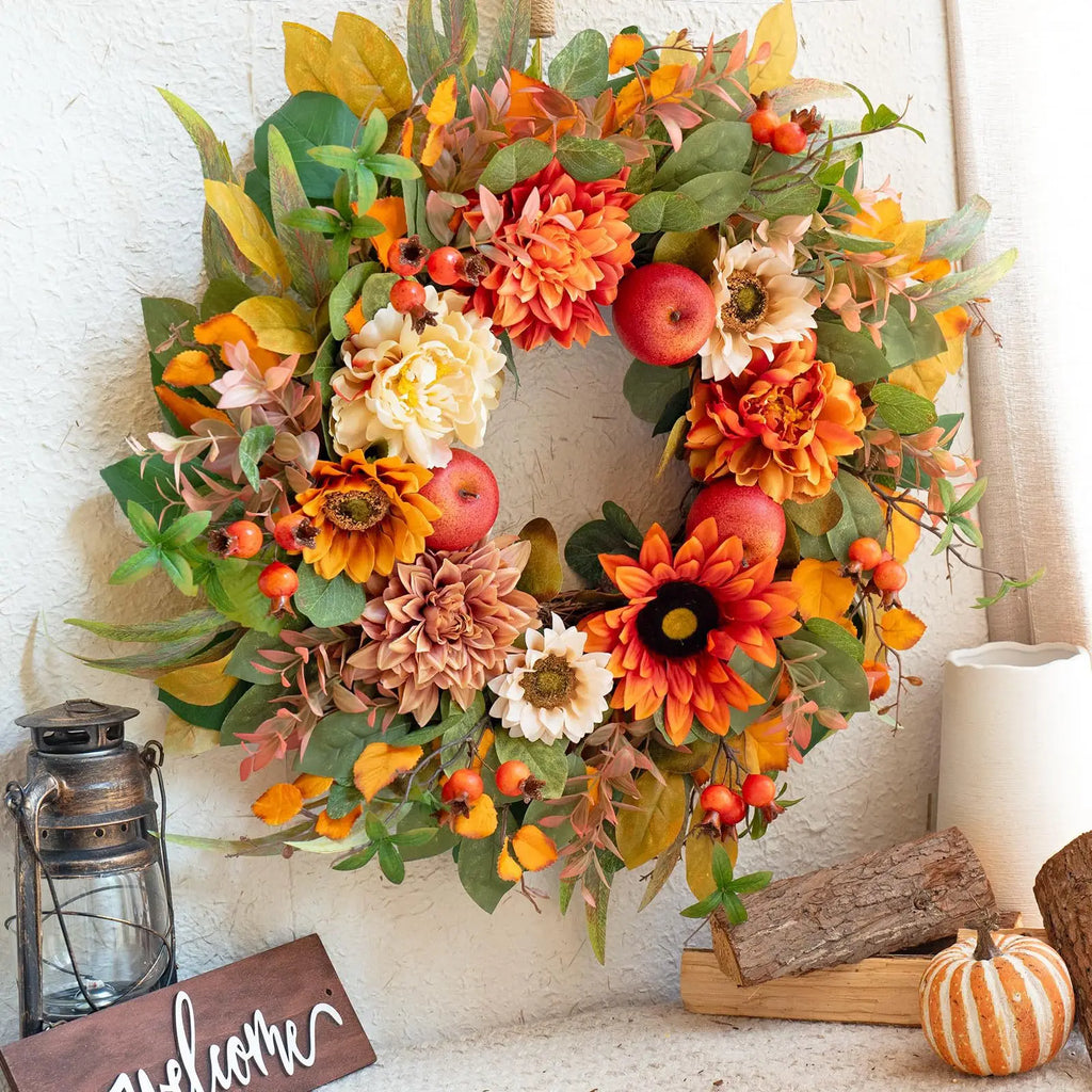 20 inch Fall Wreath With Sunflowers And Apple Berries