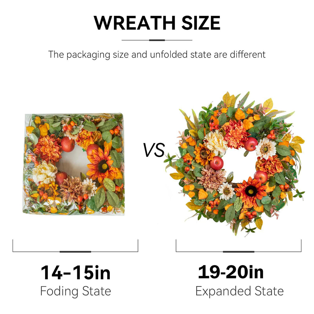 20 inch Fall Wreath With Sunflowers And Apple Berries
