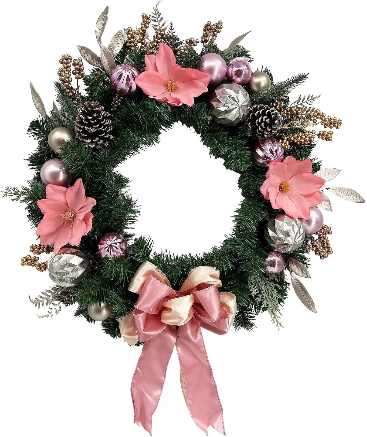 Pre-Lit Christmas Magnolia Wreath with 20 LED Lights